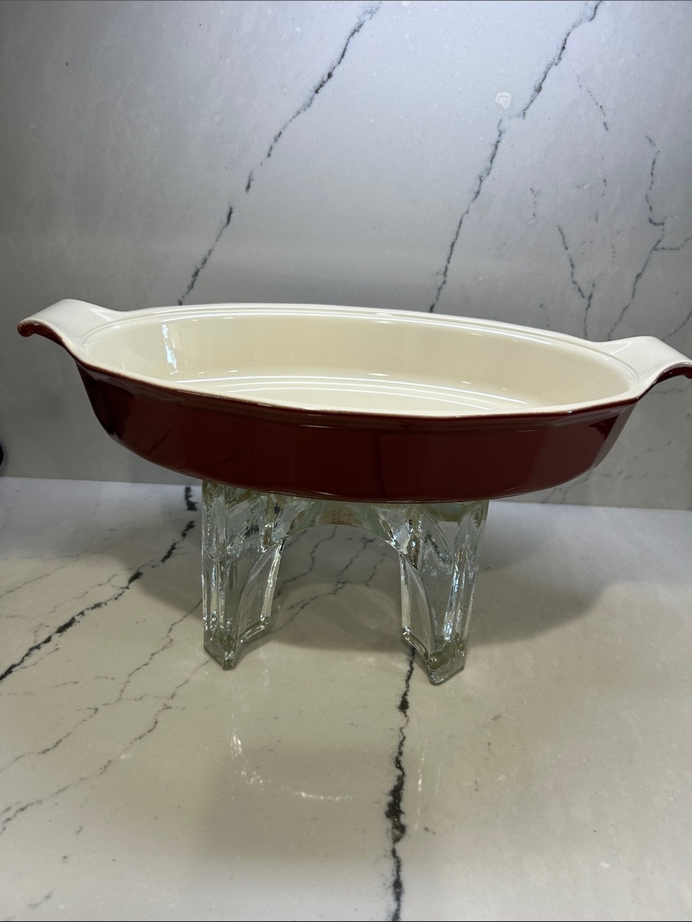 Emile Henry X Williams Sonoma Oval Baking Dish in Burgundy and Cream